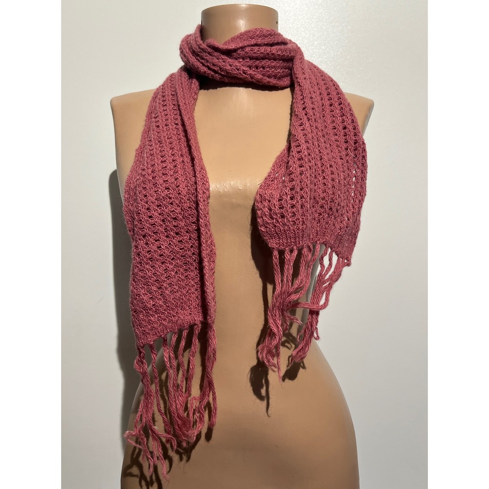 Alpaca Genuino Scarf 100% Baby Alpaca Hand Made Peru Mauve Pink Open Knit Fringe